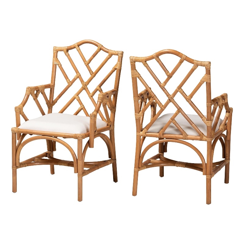 bali & pari Cedric Rattan 2-Piece Dining Armchair Set with Cushioned Seat