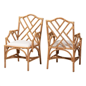 bali & pari Cedric Rattan 2-Piece Dining Armchair Set with Cushioned Seat