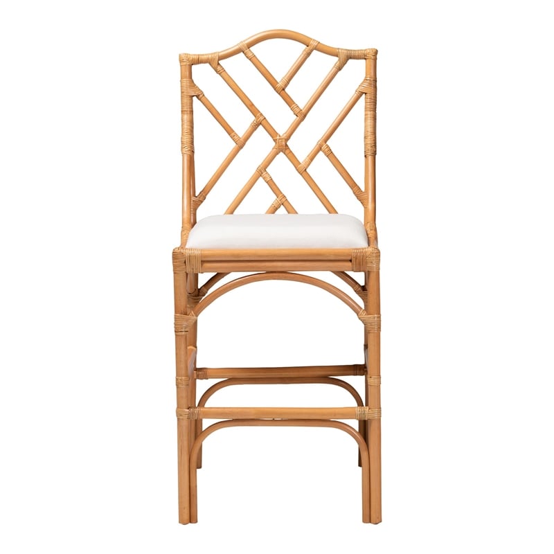 bali & pari Cedric Natural Rattan Bar Stool with Cushioned Seat
