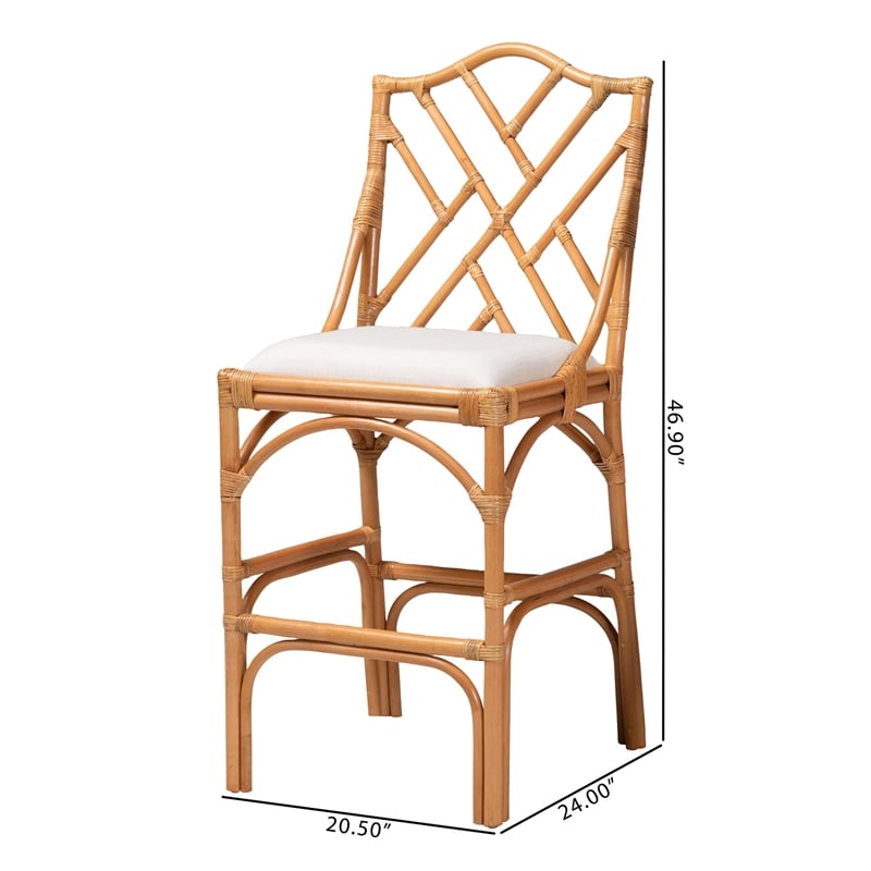 bali & pari Cedric Natural Rattan Bar Stool with Cushioned Seat