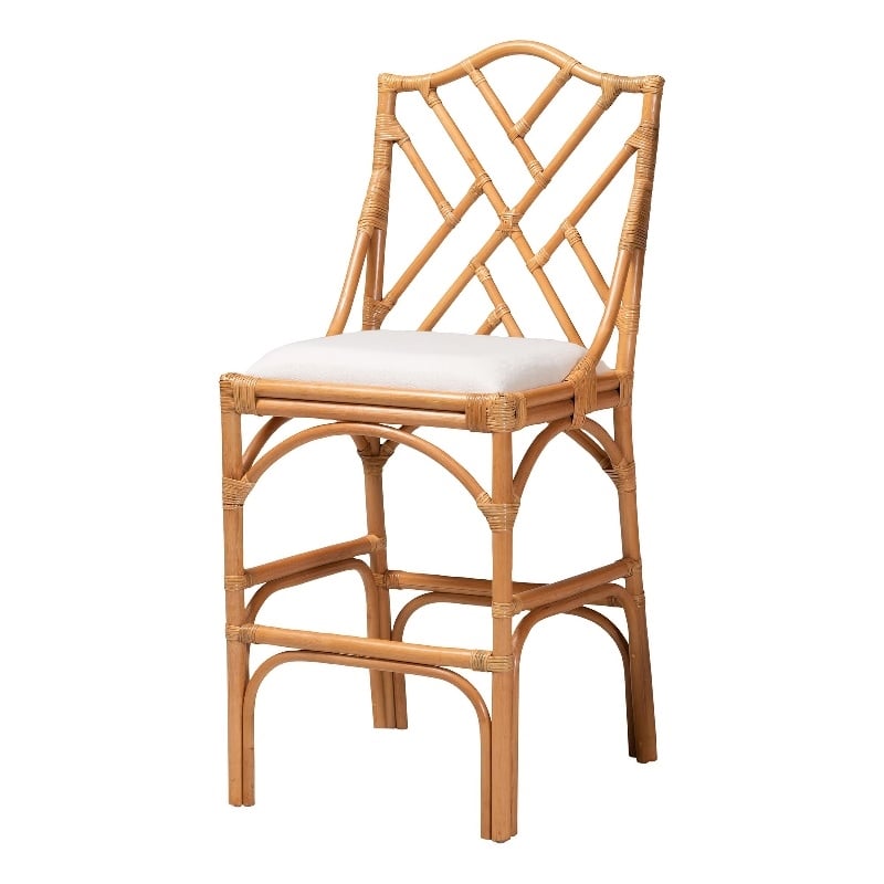 bali & pari Cedric Natural Rattan Bar Stool with Cushioned Seat