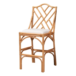 bali & pari Cedric Natural Rattan Bar Stool with Cushioned Seat