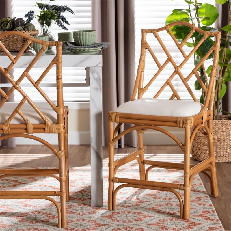 bali & pari Cedric Natural Rattan Counter Stool with Cushioned Seat