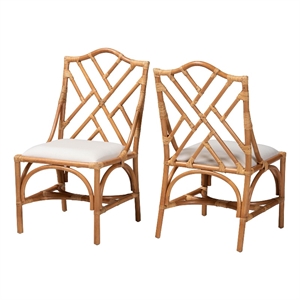 bali & pari Cedric Natural Rattan 2-Piece Dining Chair Set with Cushioned Seat