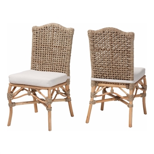 bali & pari Nitya Natural Rattan and Seagrass Camelback 2-Piece Dining Chair Set