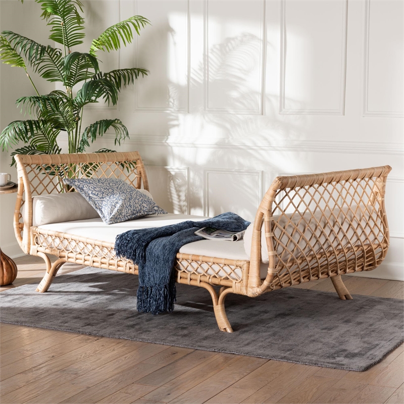 bali & pari Philana Natural Rattan Daybed with Cushions
