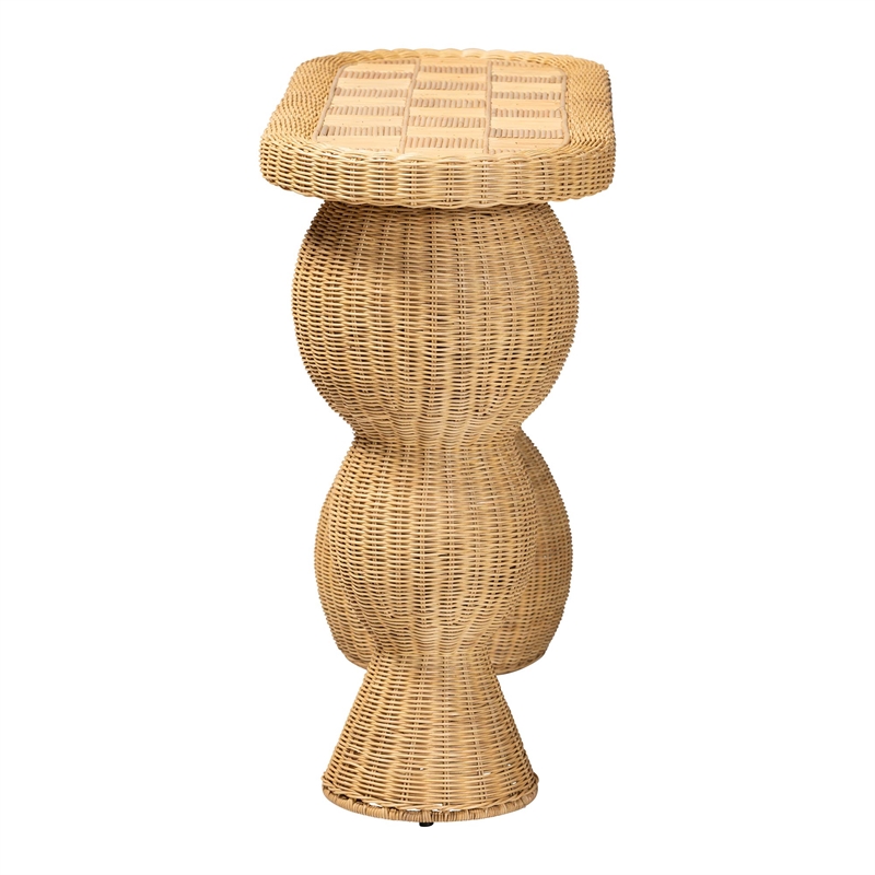 bali & pari Hisao Natural Rattan Checkered Console Table with Sculptural Base