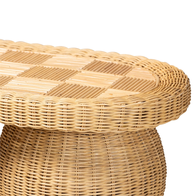 bali & pari Hisao Natural Rattan Checkered Console Table with Sculptural Base