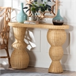 bali & pari Hisao Natural Rattan Checkered Console Table with Sculptural Base