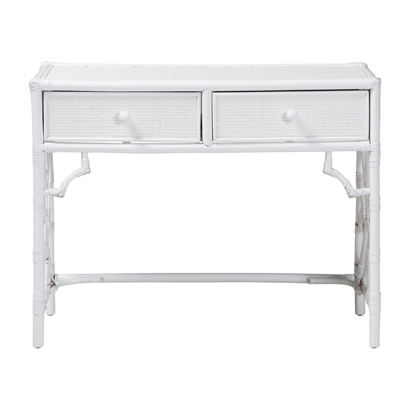 bali & pari Lindie Natural Rattan Writing Desk with Two Drawers White