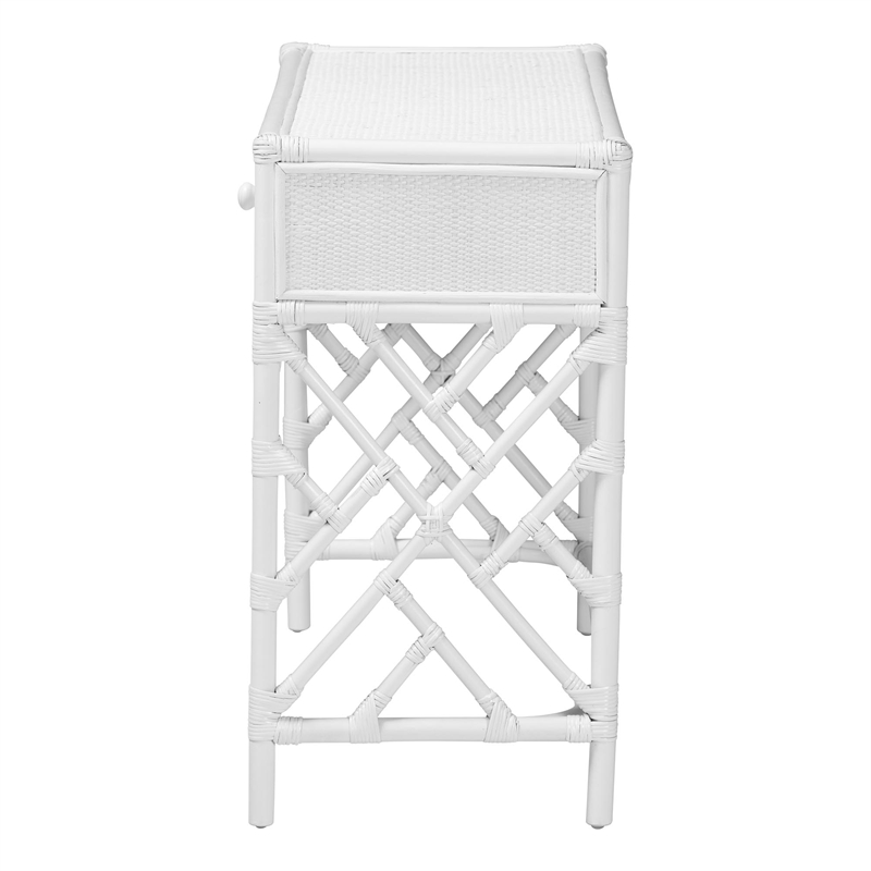 bali & pari Lindie Natural Rattan Writing Desk with Two Drawers White