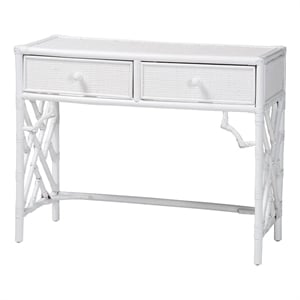 bali & pari Lindie Natural Rattan Writing Desk with Two Drawers White