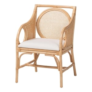 bali & pari Matt Natural Rattan Armchair with Upholstered Seat