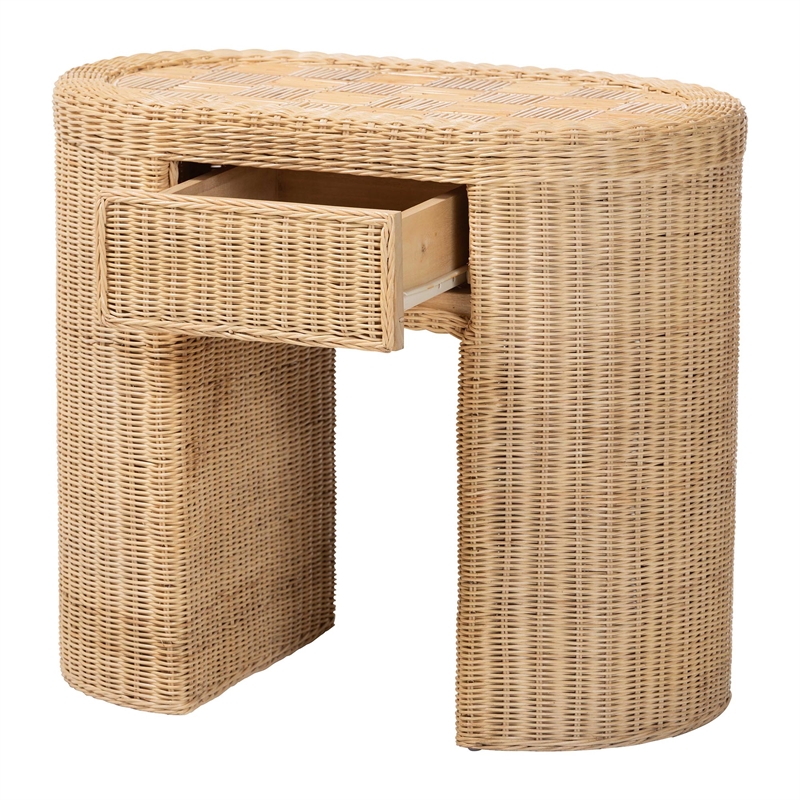 bali & pari Mimi Natural Rattan Checkered End Table with Drawer