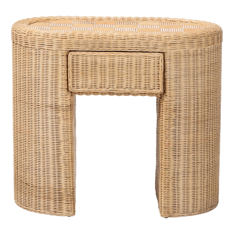 bali & pari Mimi Natural Rattan Checkered End Table with Drawer