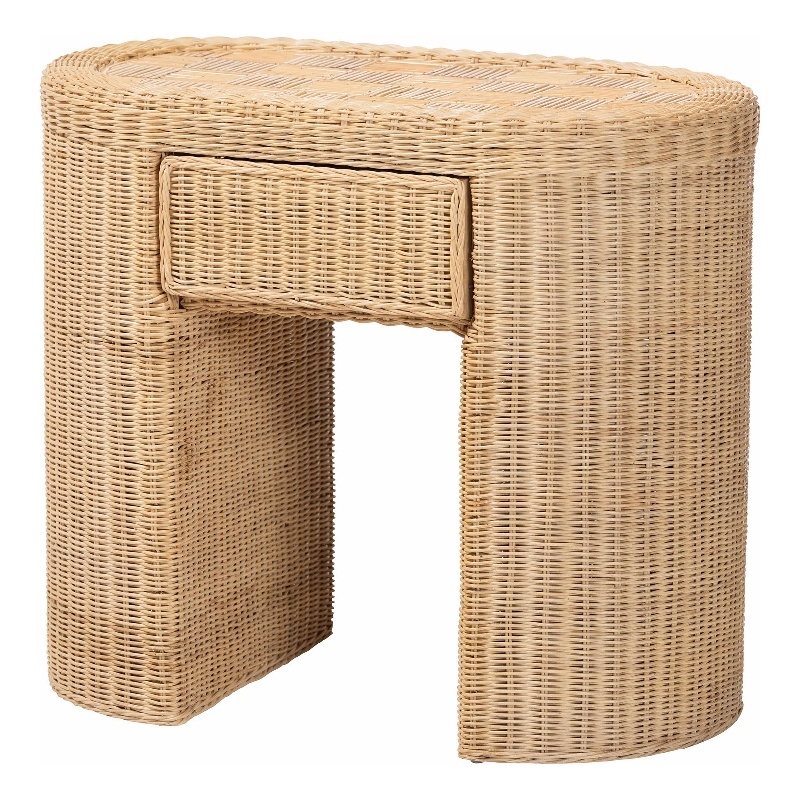 bali & pari Mimi Natural Rattan Checkered End Table with Drawer