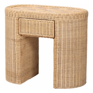 bali & pari Mimi Natural Rattan Checkered End Table with Drawer
