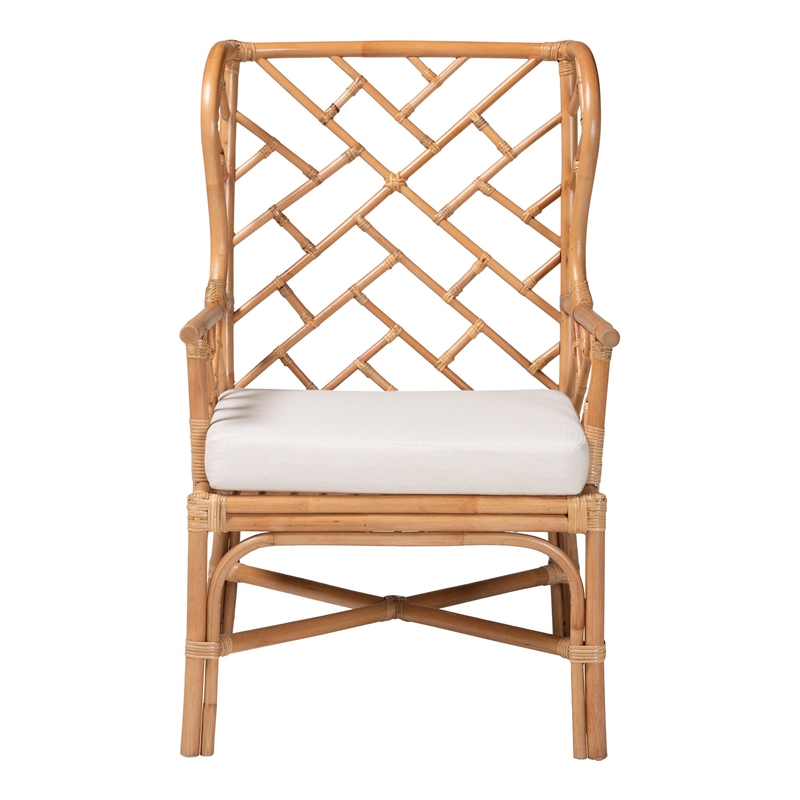 bali & pari Ray Natural Rattan Wingback Armchair with Removable Cushion