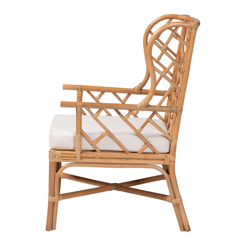 bali & pari Ray Natural Rattan Wingback Armchair with Removable Cushion