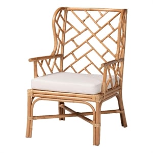 bali & pari Ray Natural Rattan Wingback Armchair with Removable Cushion