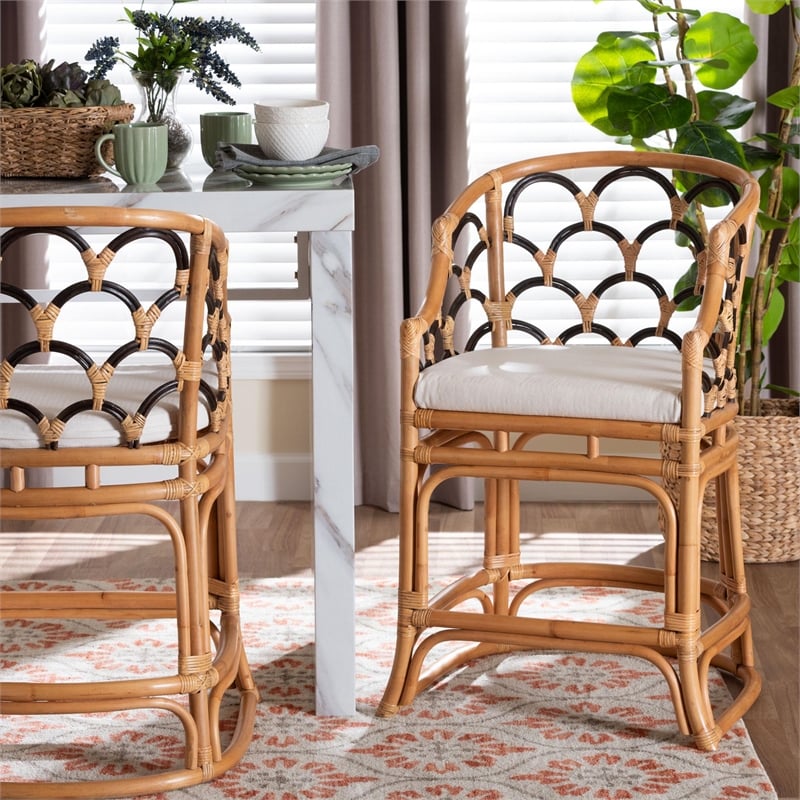 bali & pari Veneto Natural Rattan Counter Stool with Scalloped Back