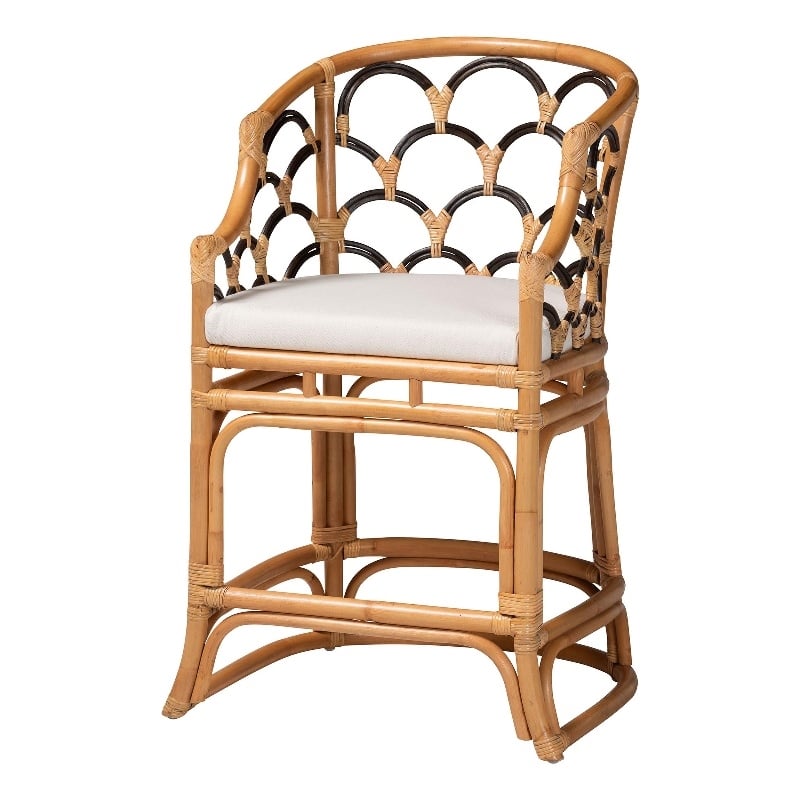 bali & pari Veneto Natural Rattan Counter Stool with Scalloped Back