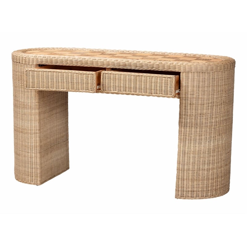 bali & pari Mimi Natural Rattan Checkered Console Table with Drawer