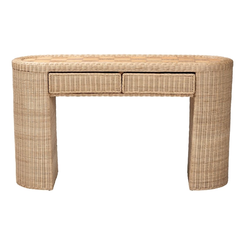 bali & pari Mimi Natural Rattan Checkered Console Table with Drawer