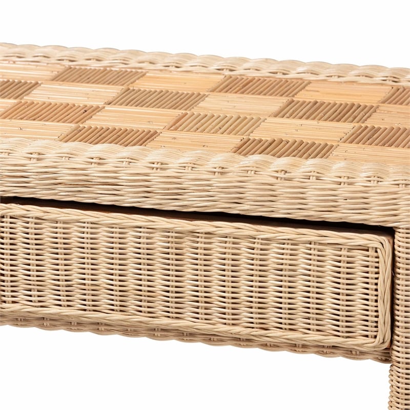 bali & pari Mimi Natural Rattan Checkered Console Table with Drawer