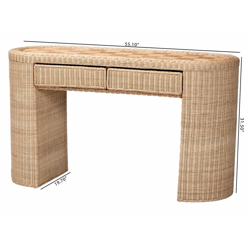 bali & pari Mimi Natural Rattan Checkered Console Table with Drawer