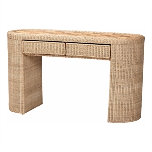 bali & pari Mimi Natural Rattan Checkered Console Table with Drawer