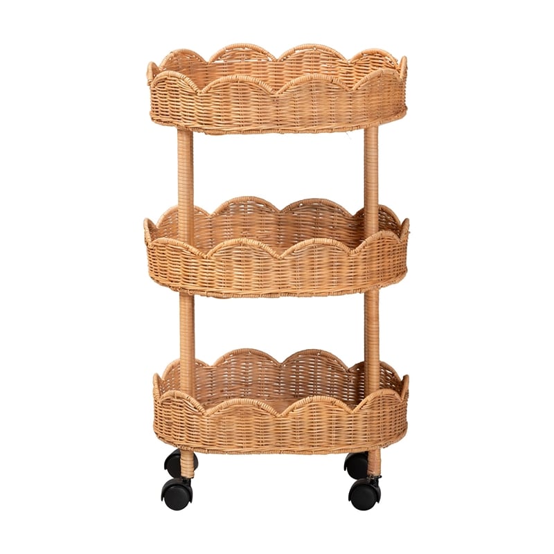 bali & pari Bulana Natural Rattan 3-Tier Rolling Storage Cart
