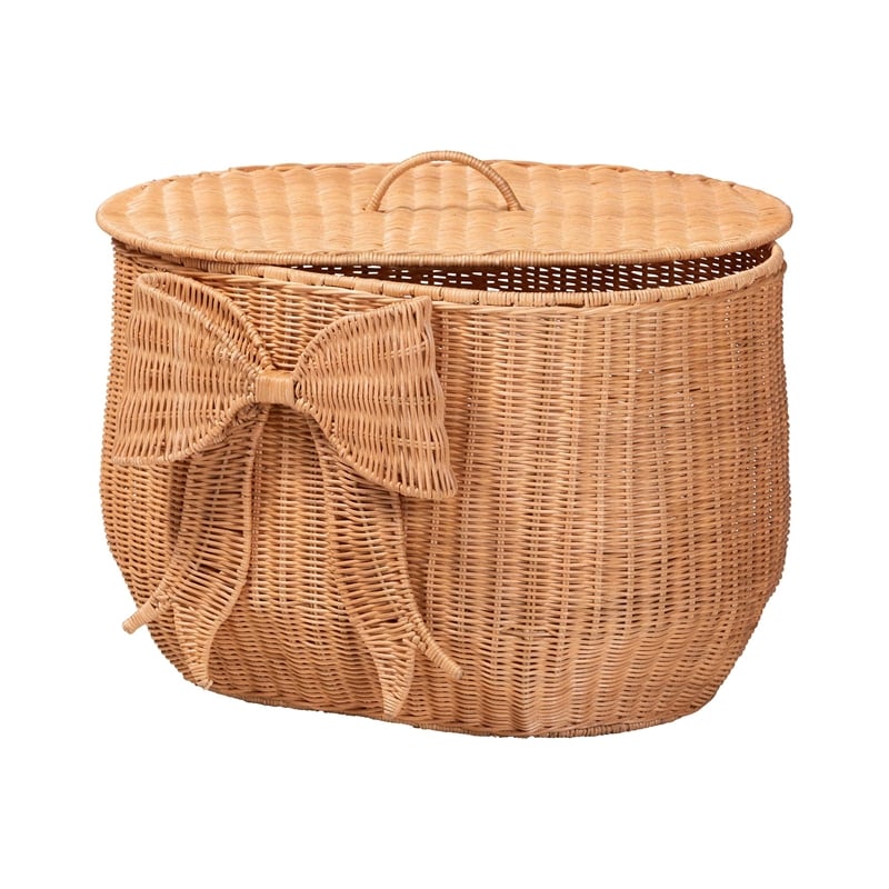 bali & pari Creusa Natural Rattan Laundry Basket with Bow Detail Wide