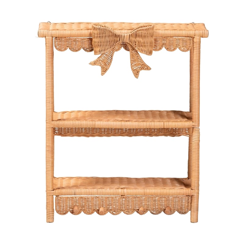 bali & pari Creusa Natural Rattan 2-Tier Wall Shelf with Bow Detail