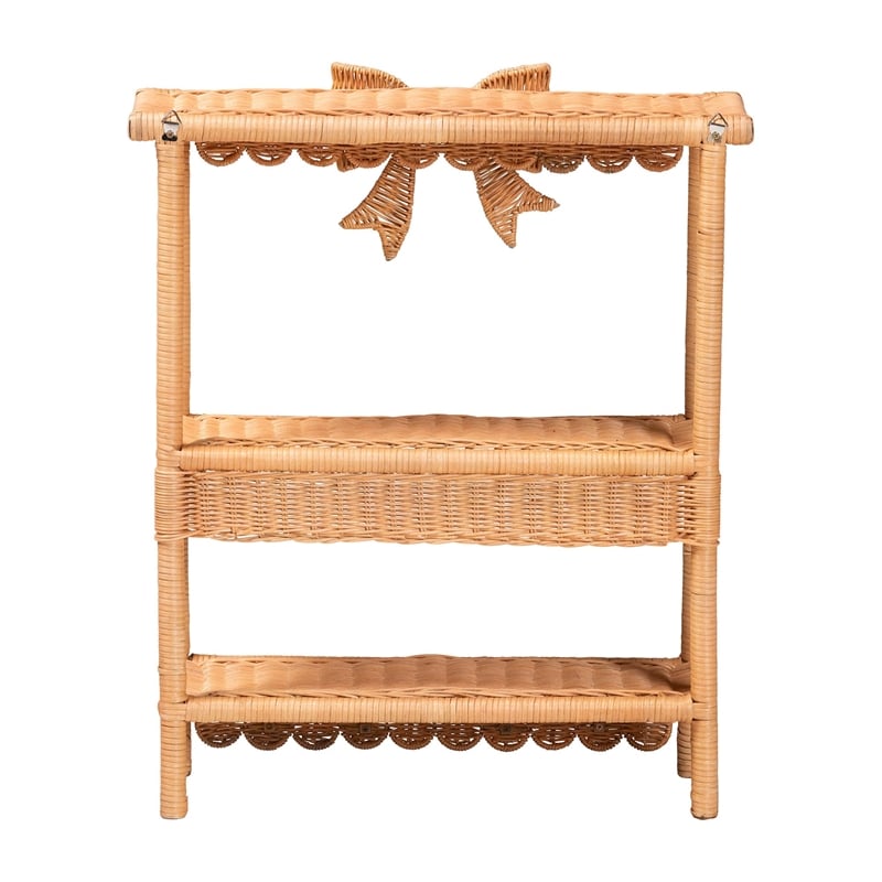 bali & pari Creusa Natural Rattan 2-Tier Wall Shelf with Bow Detail