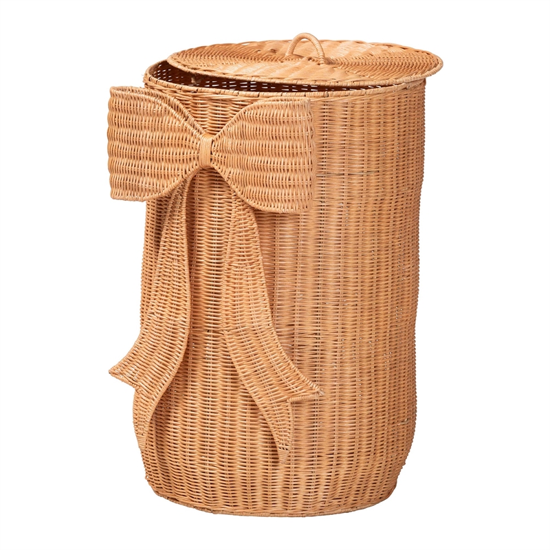 bali & pari Creusa Natural Rattan Laundry Basket with Bow Detail Tall