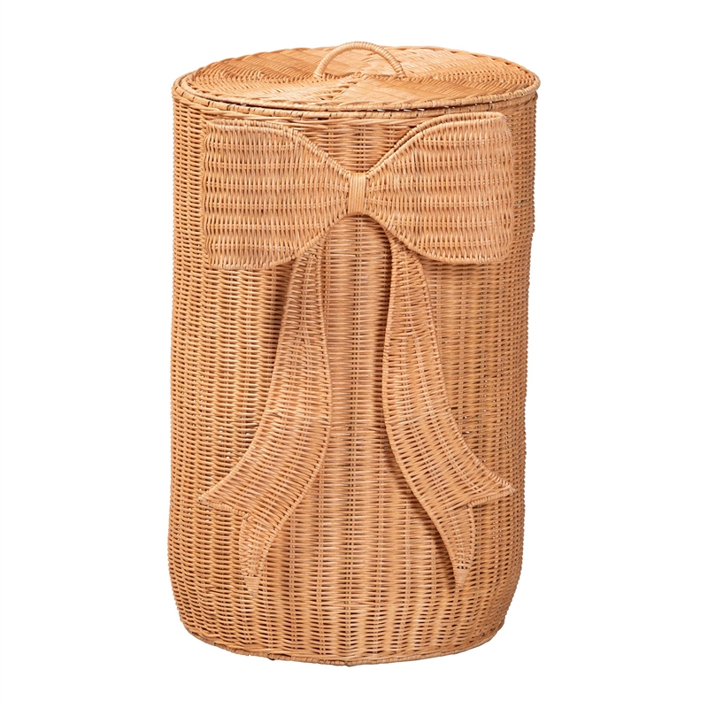 bali & pari Creusa Natural Rattan Laundry Basket with Bow Detail Tall
