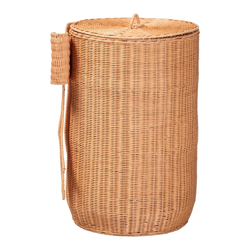 bali & pari Creusa Natural Rattan Laundry Basket with Bow Detail Tall