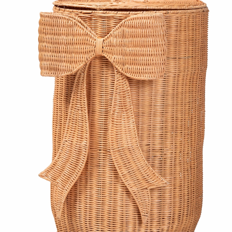 bali & pari Creusa Natural Rattan Laundry Basket with Bow Detail Tall