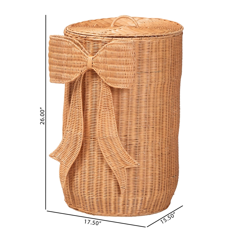 bali & pari Creusa Natural Rattan Laundry Basket with Bow Detail Tall