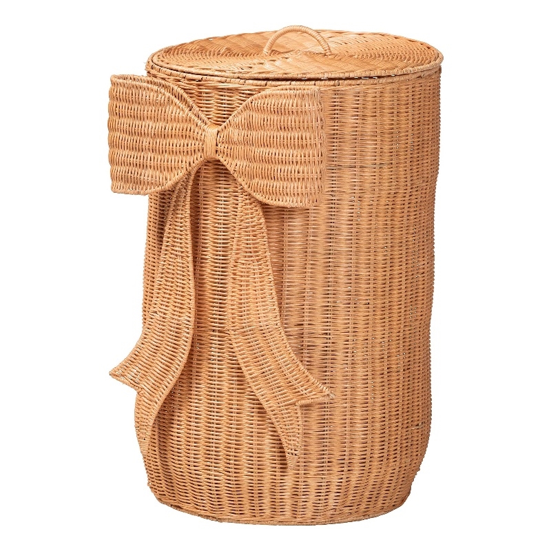 bali & pari Creusa Natural Rattan Laundry Basket with Bow Detail Tall