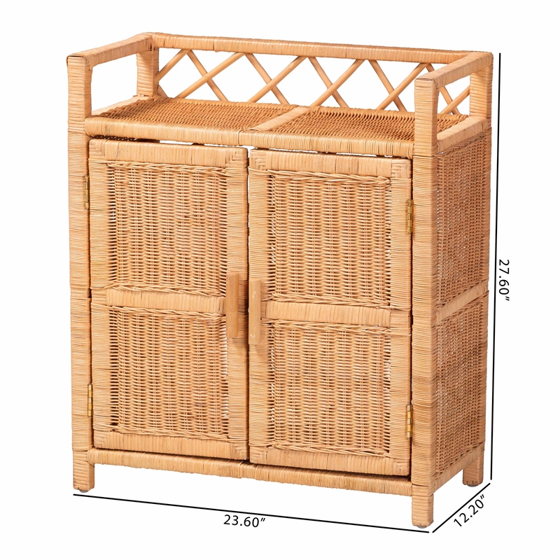 bali & pari Hendrina Natural Rattan and Mahogany Wood Shoe Cabinet 3-Tier