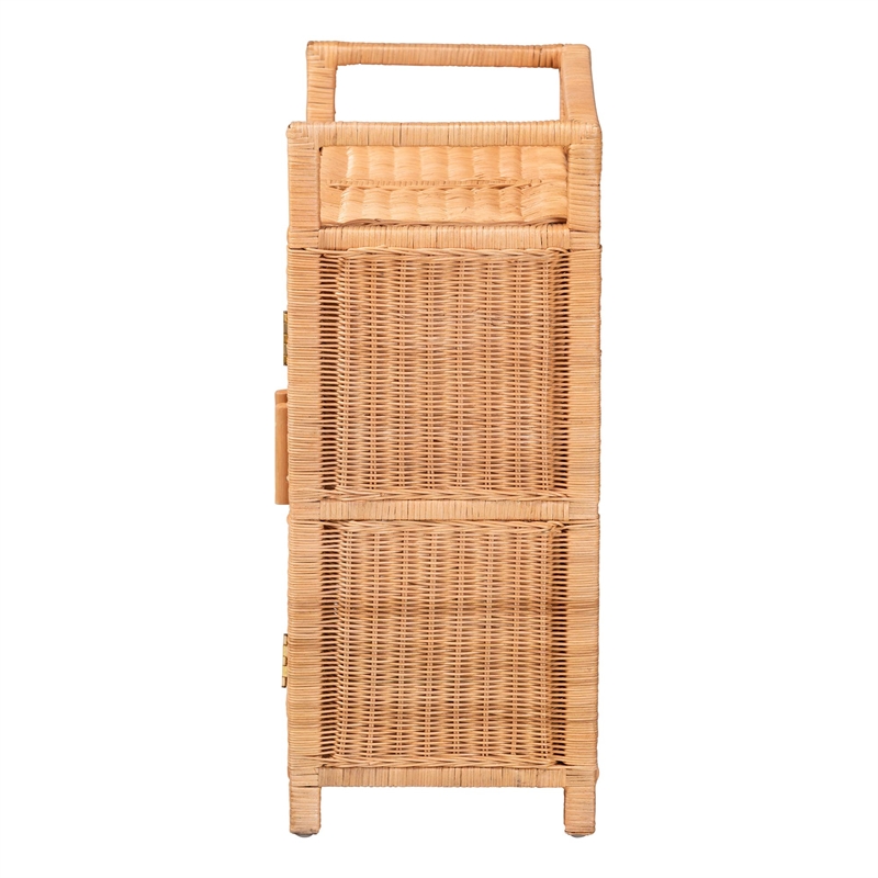 bali & pari Hendrina Natural Rattan and Mahogany Wood Shoe Cabinet 3-Tier