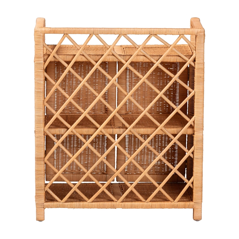 bali & pari Hendrina Natural Rattan and Mahogany Wood Shoe Cabinet 3-Tier