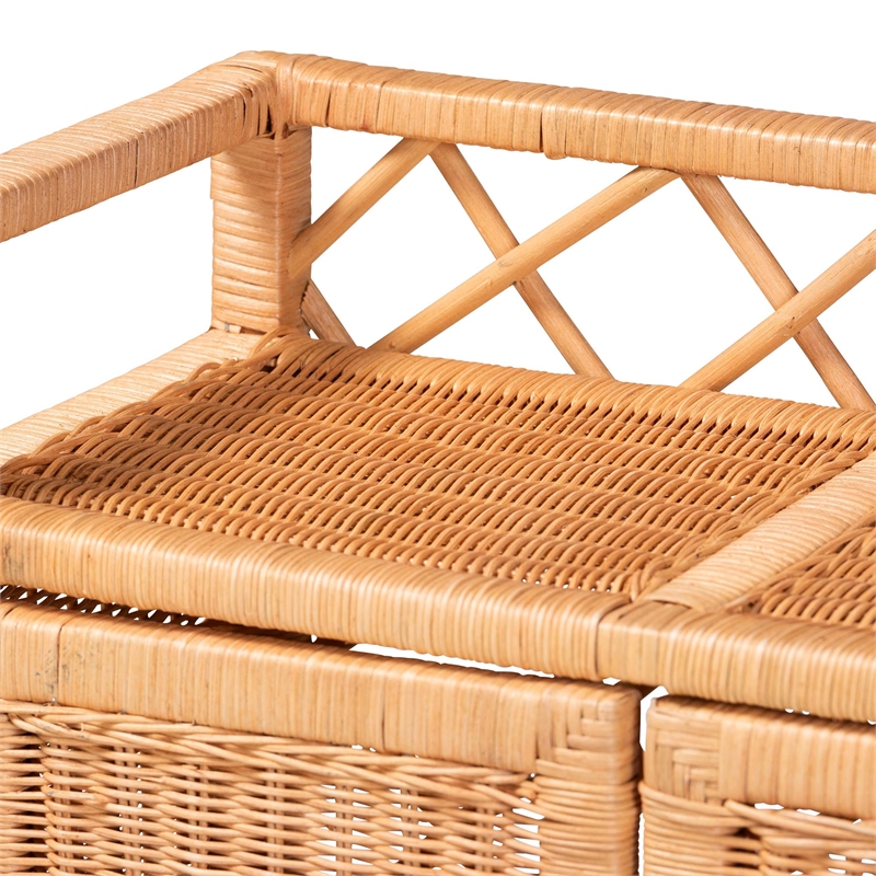 bali & pari Hendrina Natural Rattan and Mahogany Wood Shoe Cabinet 3-Tier