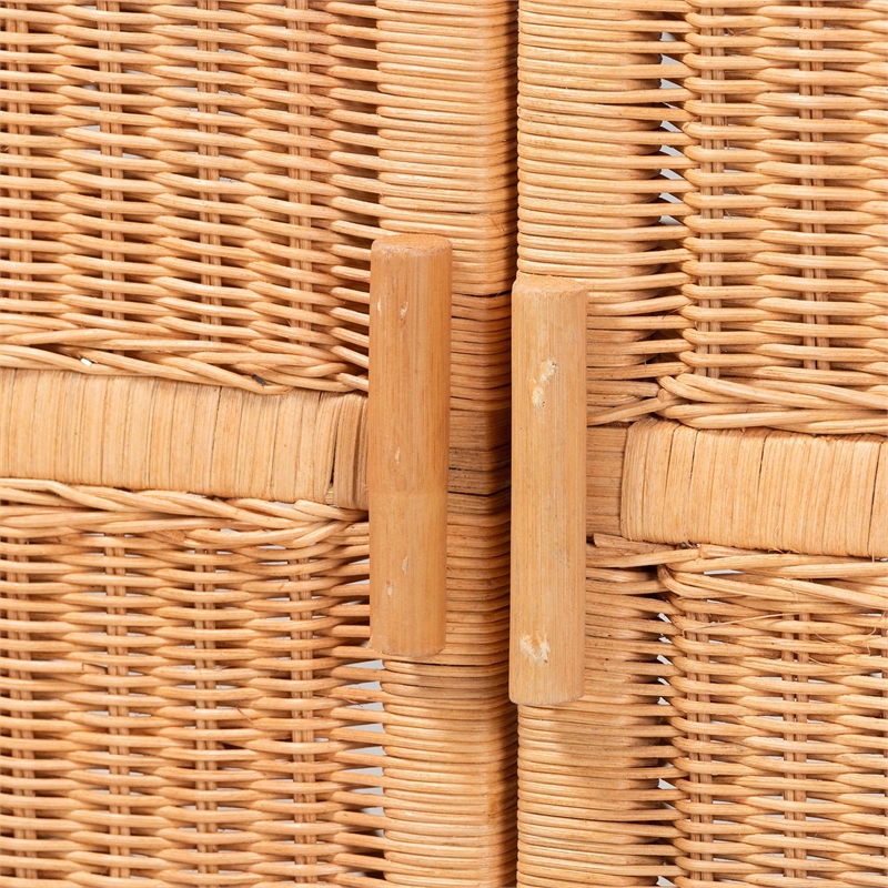 bali & pari Hendrina Natural Rattan and Mahogany Wood Shoe Cabinet 3-Tier