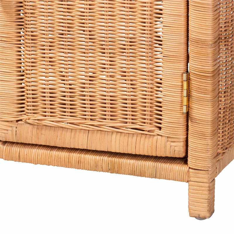 bali & pari Hendrina Natural Rattan and Mahogany Wood Shoe Cabinet 3-Tier