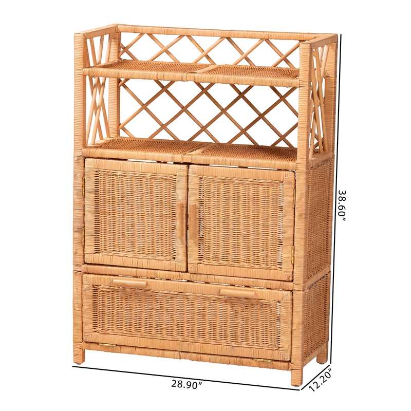 bali & pari Hendrina Natural Rattan and Mahogany Wood Shoe Cabinet 4-Tier
