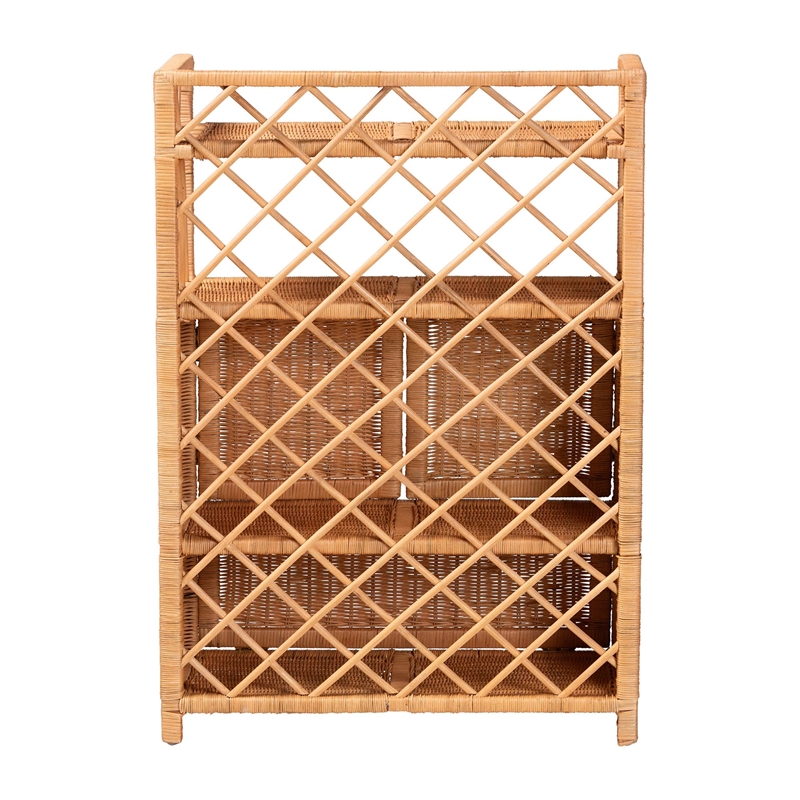 bali & pari Hendrina Natural Rattan and Mahogany Wood Shoe Cabinet 4-Tier