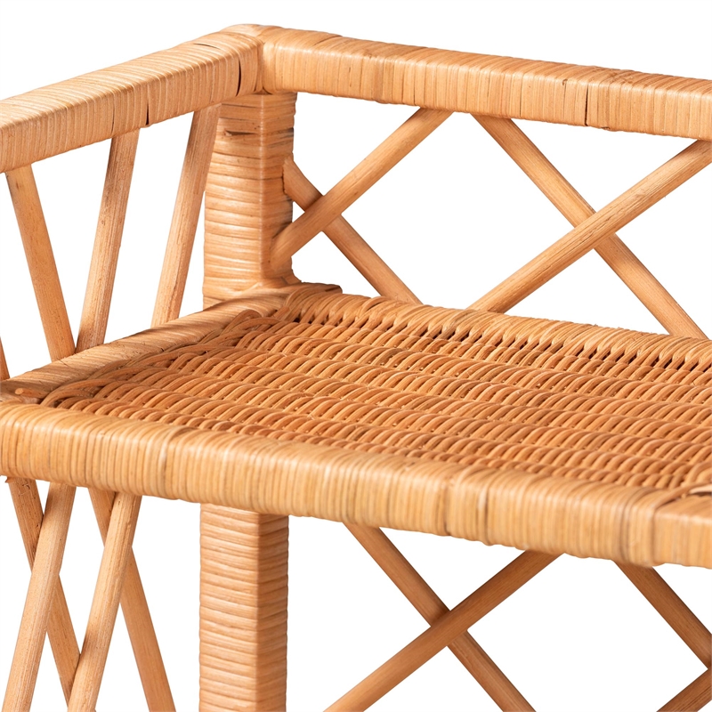 bali & pari Hendrina Natural Rattan and Mahogany Wood Shoe Cabinet 4-Tier